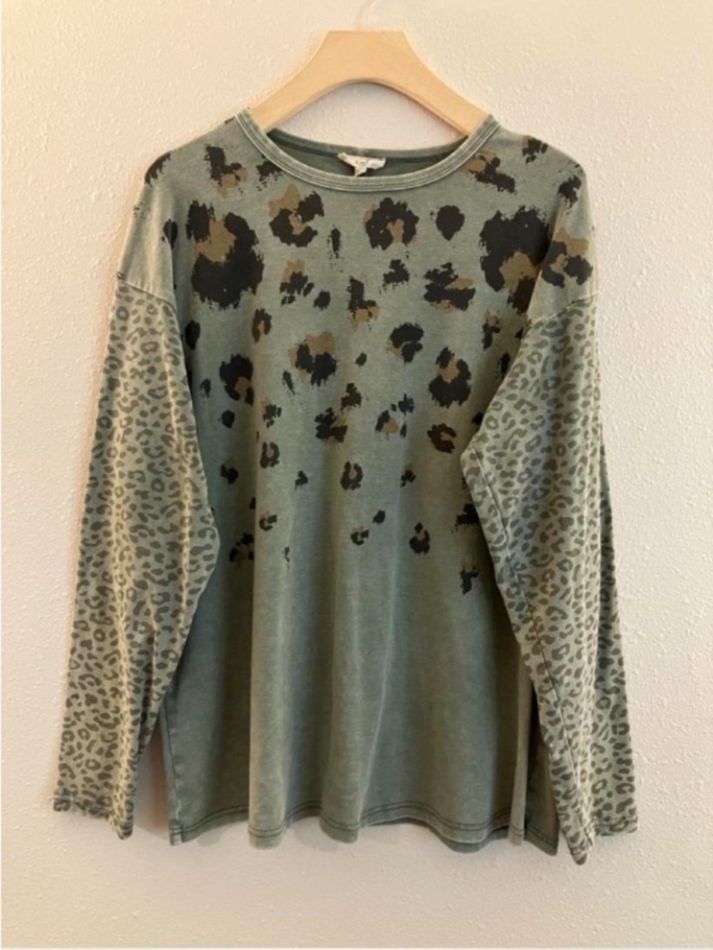 EASEL Patchwork Longsleeve Shirt Top Henley Relaxed Army Green Small Animal Camo - Picture 2 of 6